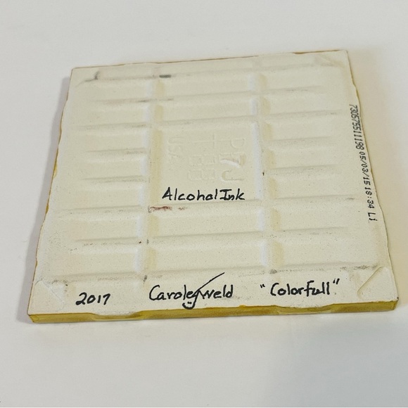 Handmade Alcohol Ink Art Ceramic Tile Coaster Floral Abstract Decor "Colorful" - Picture 3 of 8